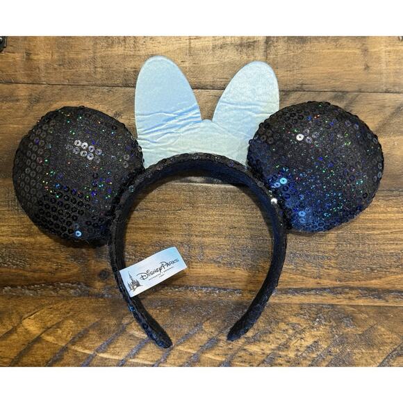 Disney Parks 60th Anniversary Diamond Celebration Minnie Ear Headband Blue Bow - Picture 2 of 5